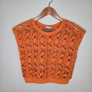 Zara Orange Crochet Knit Crop Top Boho Festival Tank Top Size Small